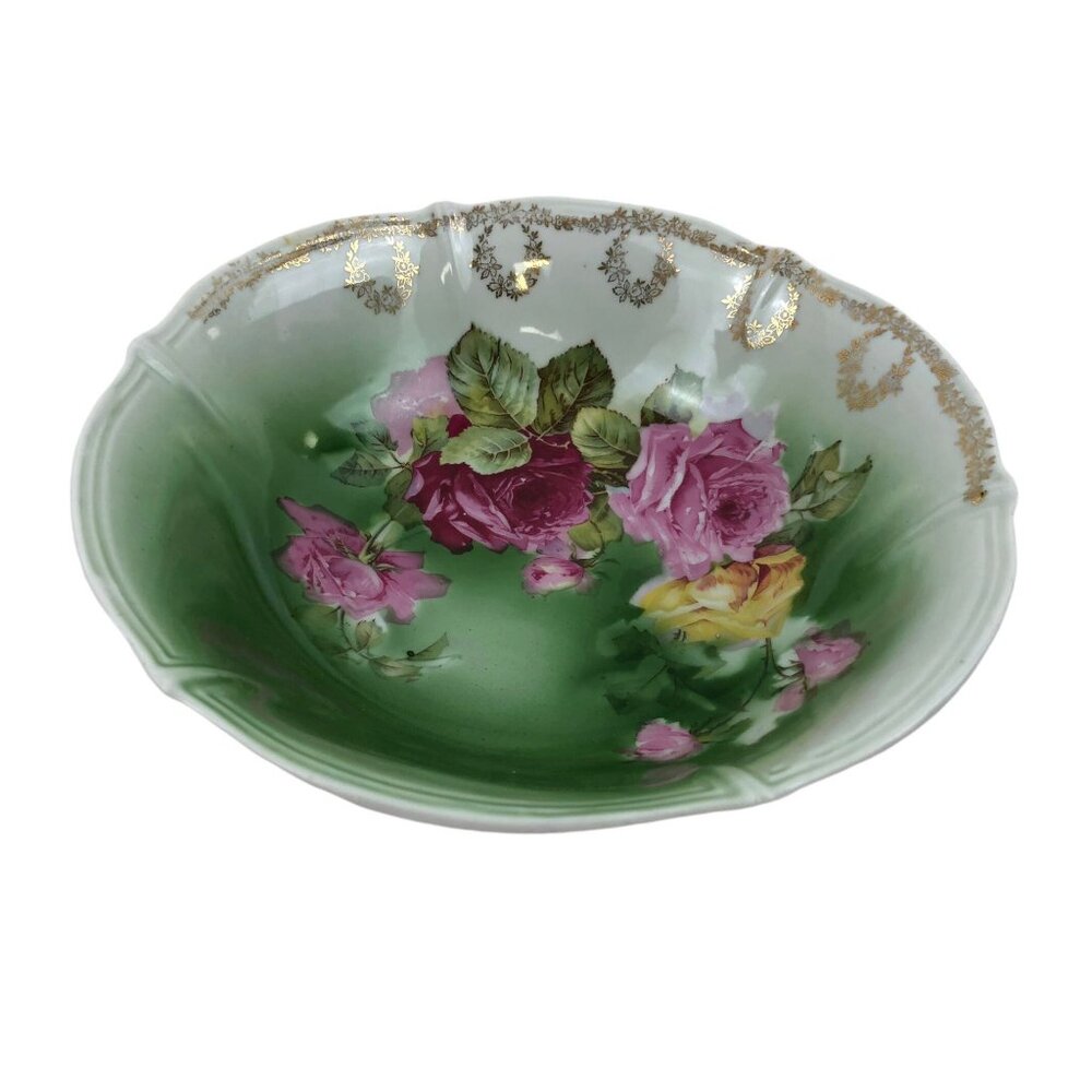 Antique Weimar Germany Porcelain Bowl With Floral Pattern & Gold Accents - Picture 9 of 10